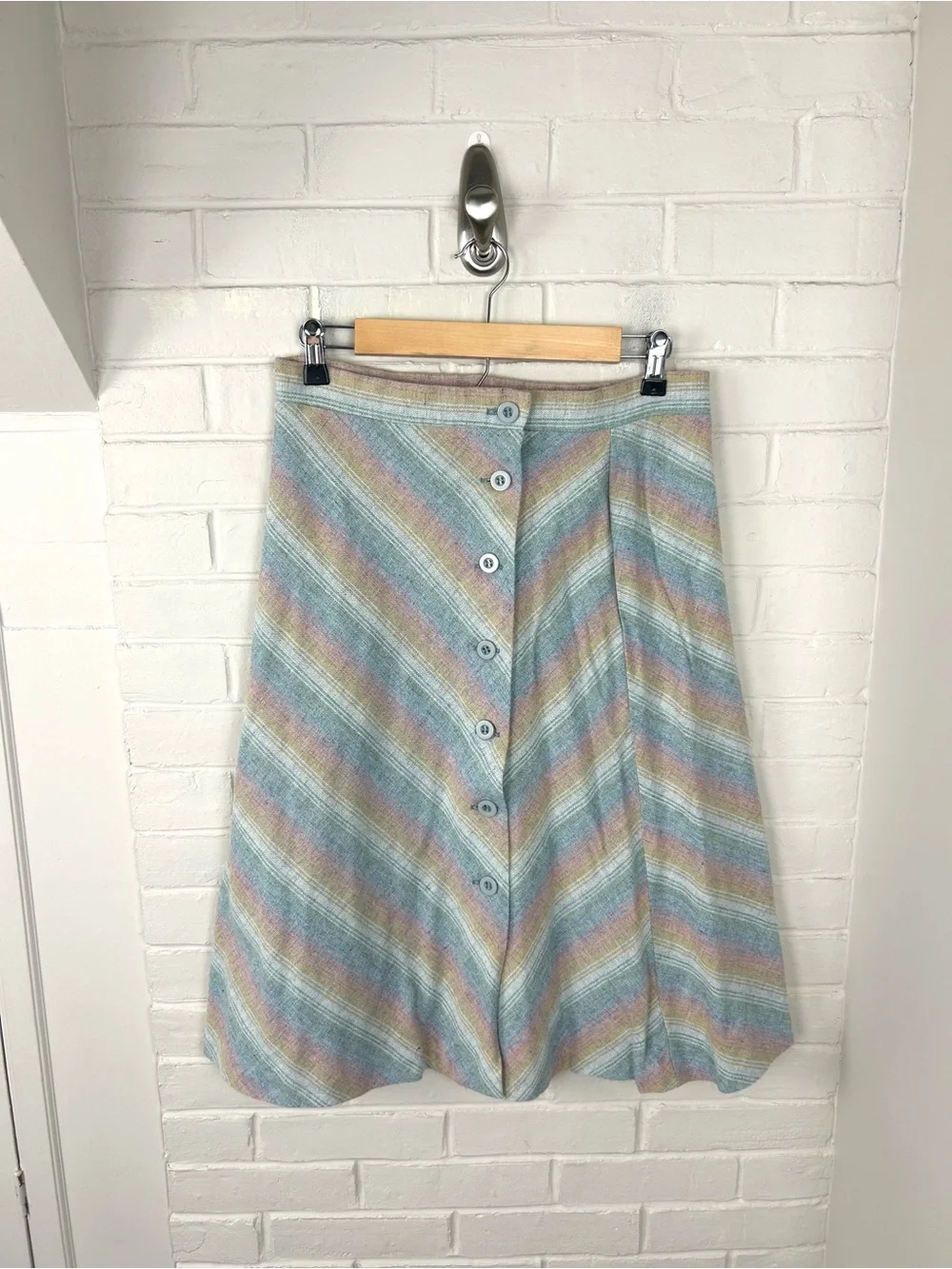 Vintage 70s Ecco Bay Striped Chevron Button Front Skirt